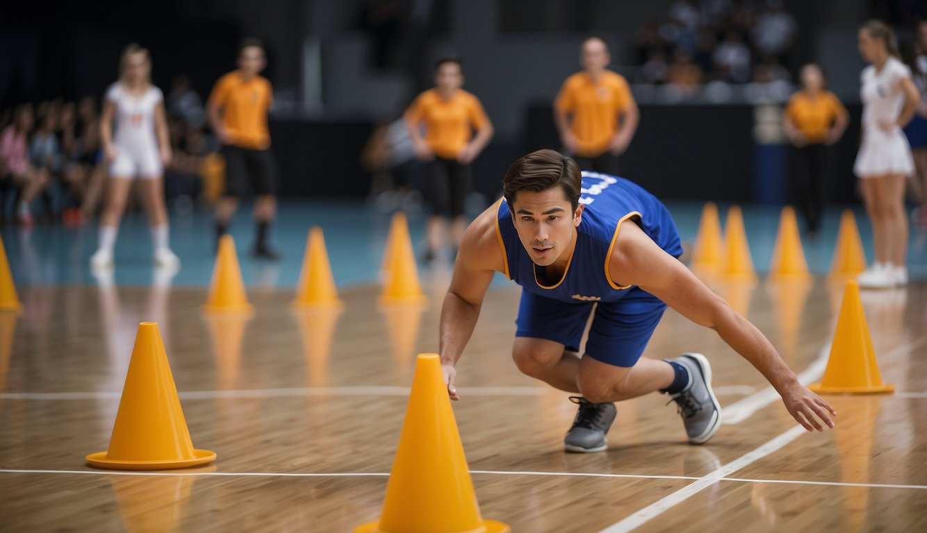 A basketball player dribbling through cones, a golfer lining up a putt, a figure skater executing a triple axel, and a gymnast performing a flawless balance beam routine