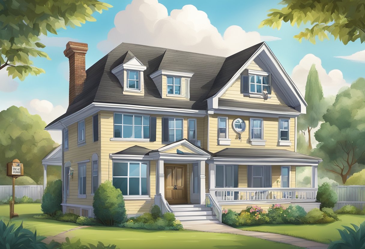 A family home with a business sign, surrounded by legal and tax documents, symbolizing the protection of personal assets for mom/dad-owned businesses