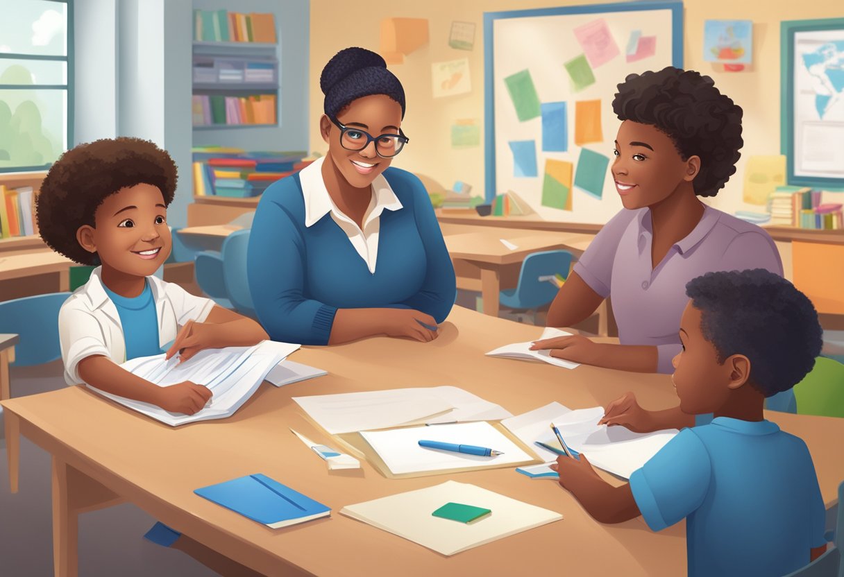 A parent-run business owner collaborates with local schools and organizations, exchanging resources and marketing strategies