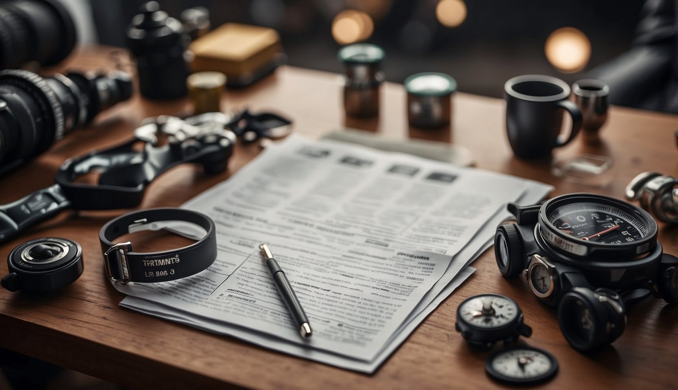 A person weighing the risks and rewards of extreme sports, surrounded by a list of pros and cons on a table