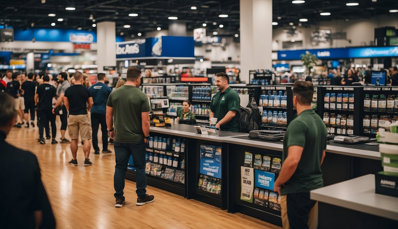 Customers at Academy Sports show military ID for discounts at checkout