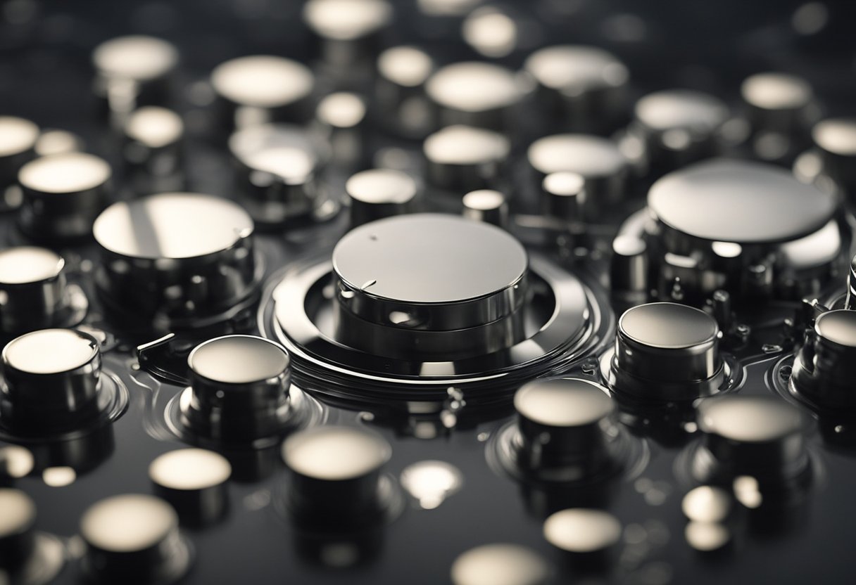 Metal parts being submerged in a chrome plating solution, with an electric current running through them for a shiny finish