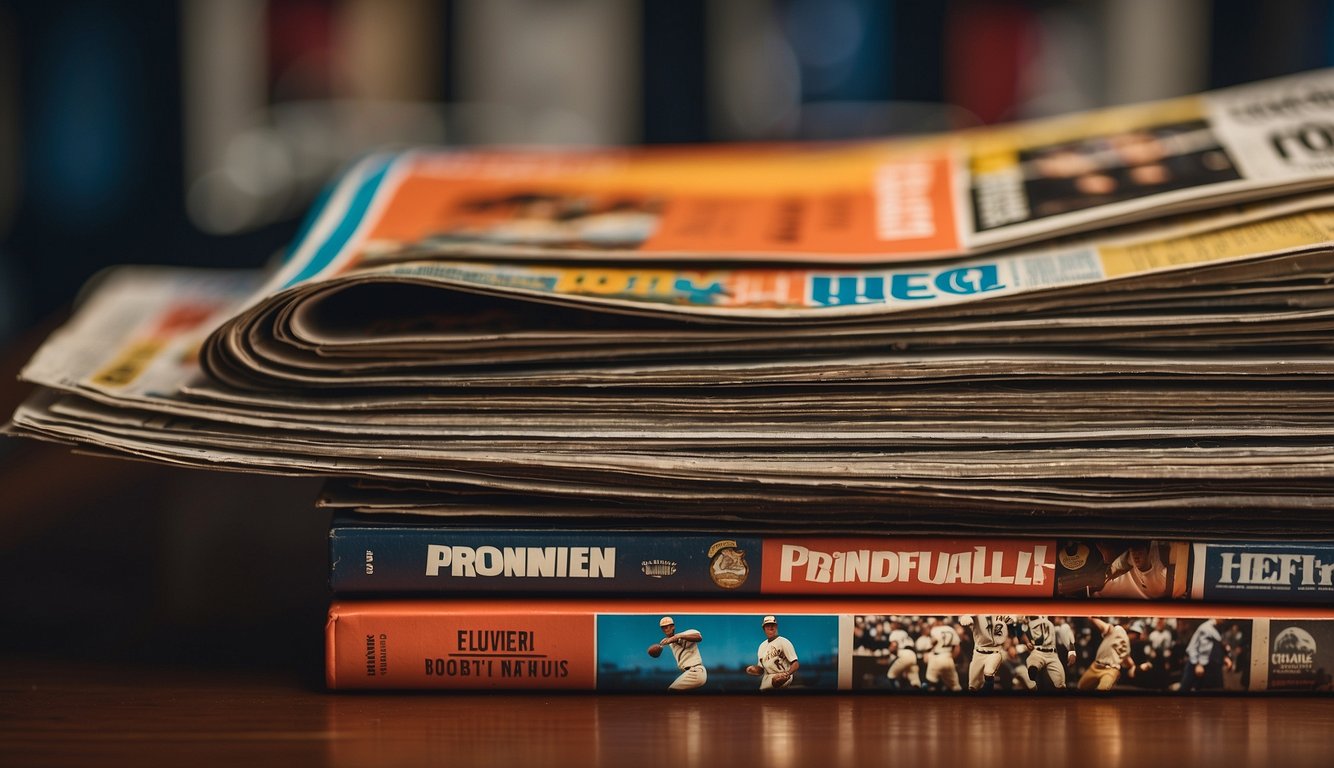 A stack of vintage Sports Illustrated magazines, with the first issue prominently displayed, surrounded by other issues in the background