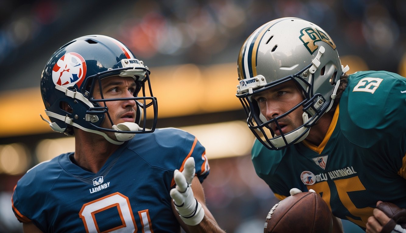 A split screen showing vibrant, action-packed men's sports coverage contrasted with dull, minimal women's sports coverage