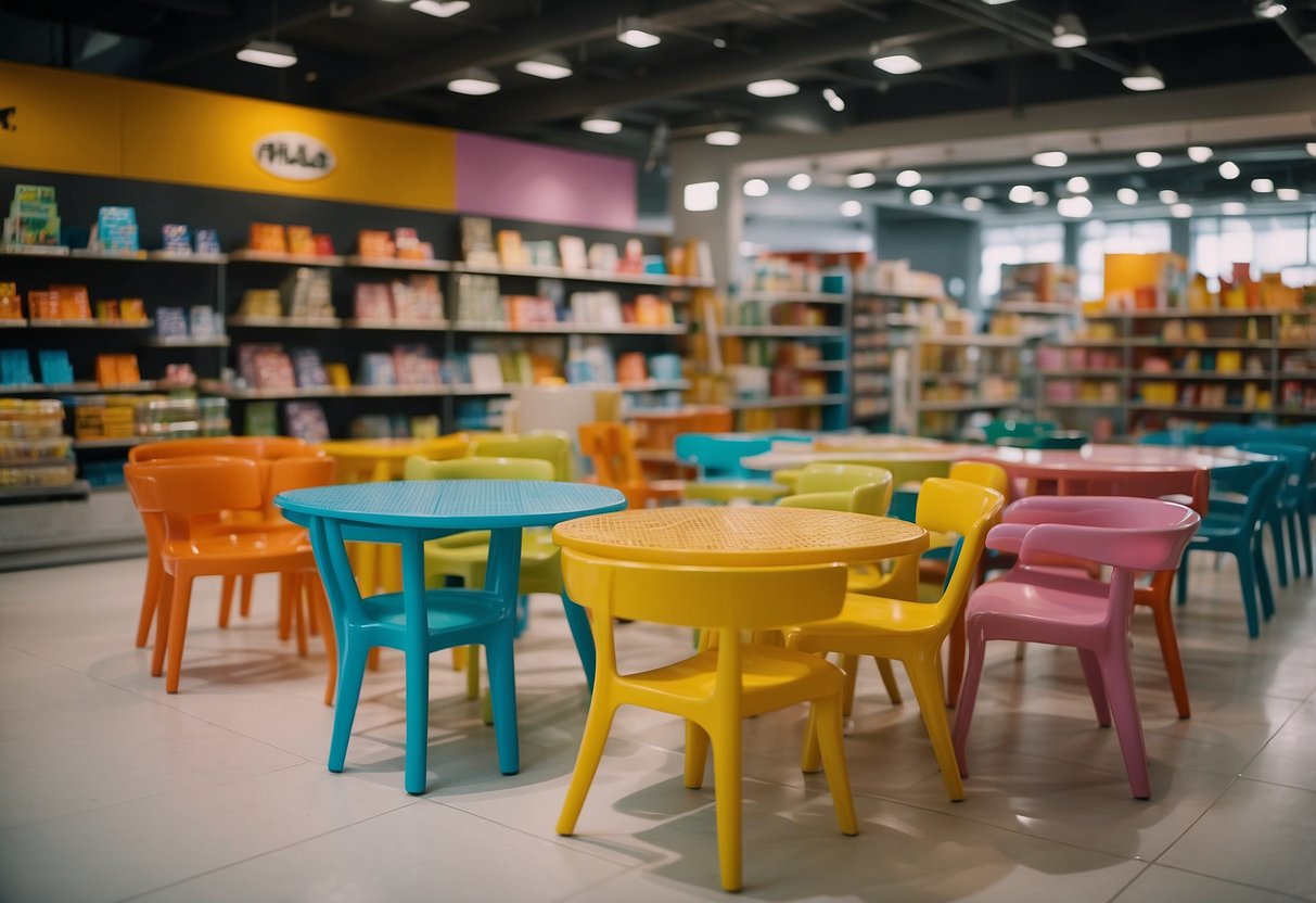 Customers browsing colorful plastic furniture in Super Asia store