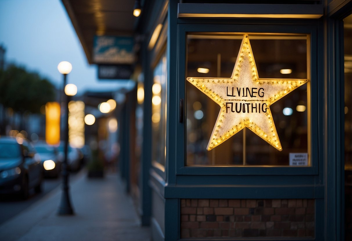 A storefront sign reads "Frequently Asked Questions" with a star and "Living Furniture" underneath. The sign also displays the opening hours