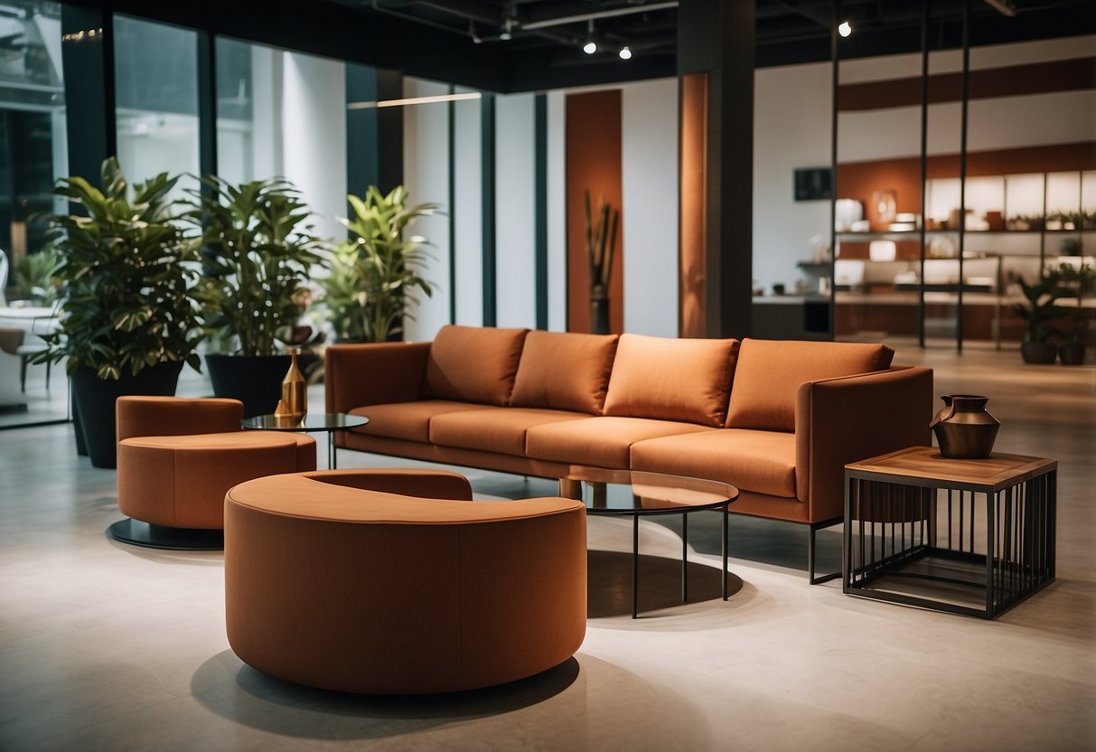Corten furniture displayed in a modern Singapore showroom