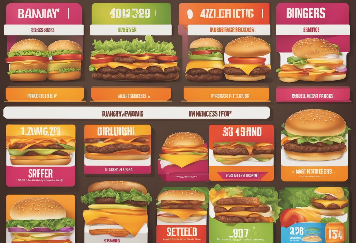 A colorful menu board displays the Burger Bonanza at Hungry Jacks, with prices listed for various burger options