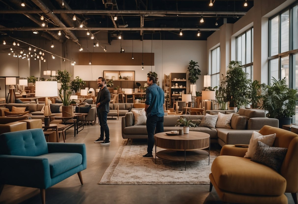 Customers browsing through a wide selection of furniture, chatting with staff, and easily finding the perfect pieces for their spaces