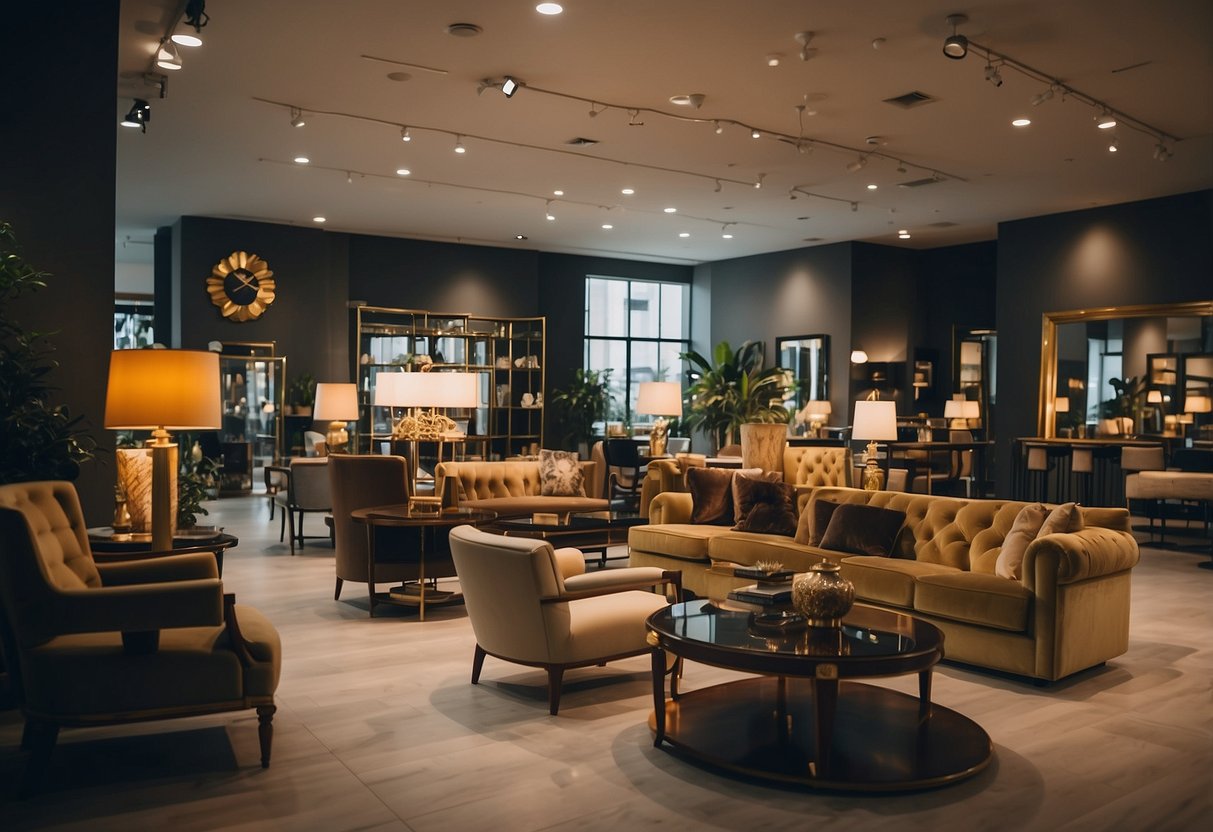 Customers browsing through elegant furniture displays at the Frequently Asked Questions divine furniture store