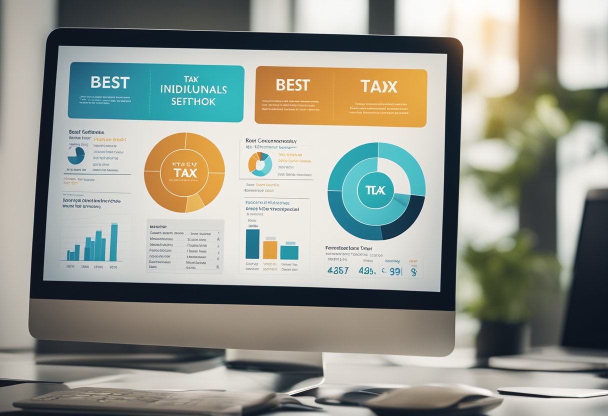 Keywords "best tax software for individuals" displayed on a computer screen with a chart comparing prices