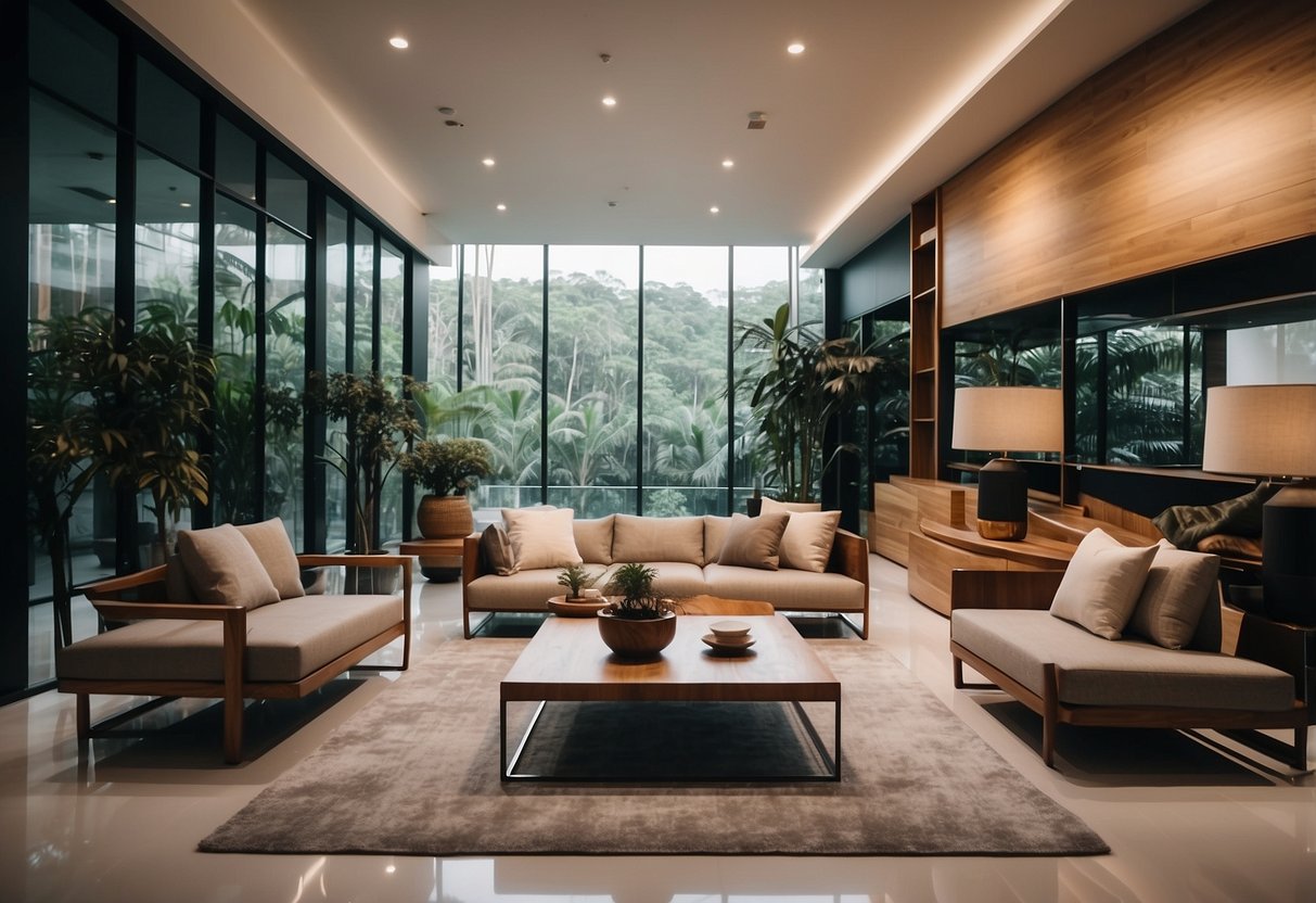 A modern, minimalist furniture showroom in the Philippines with sleek lines and natural materials