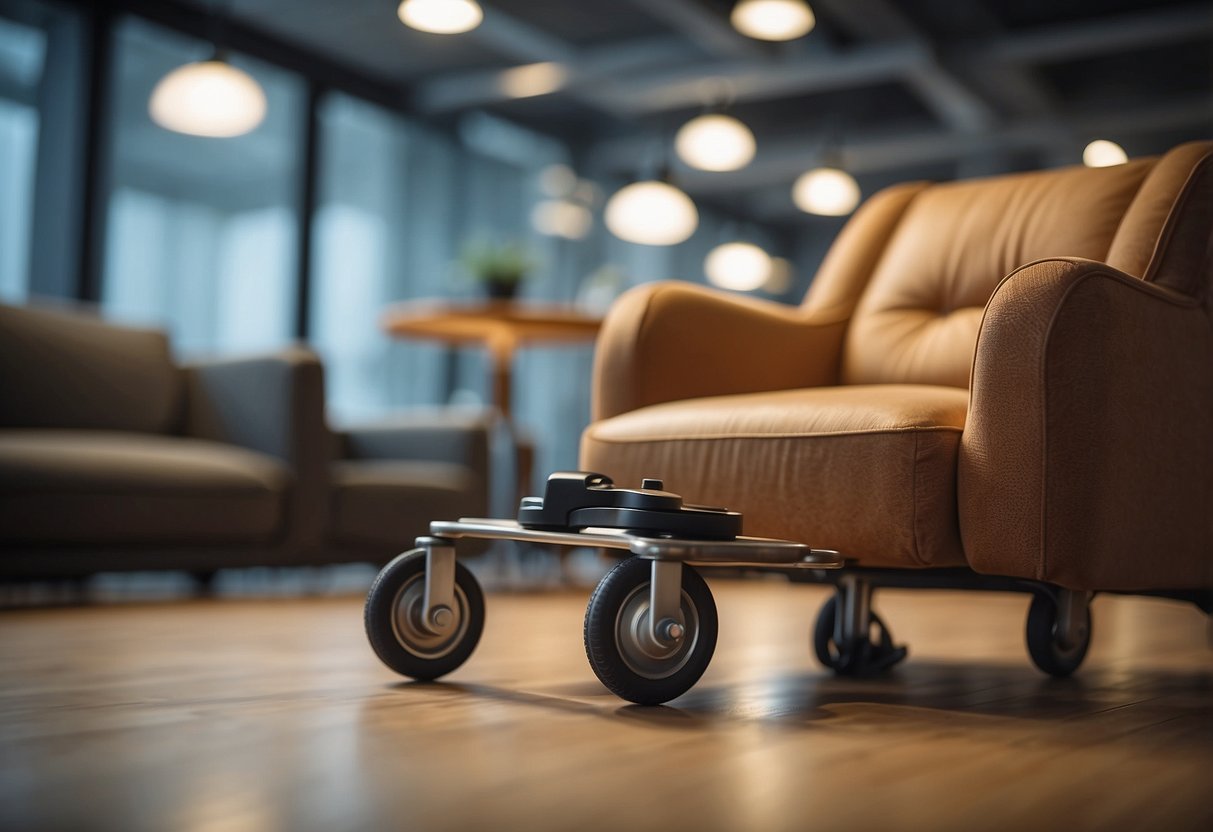 Furniture glides on wheels across the floor