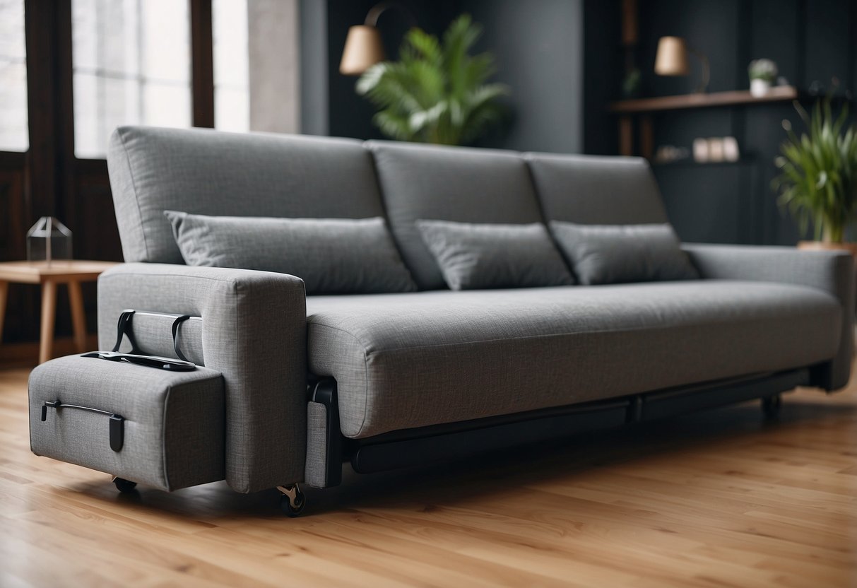 A heavy sofa slides effortlessly across the room on sturdy, rubber-coated furniture moving wheels. The wheels lock securely in place, ensuring safe and practical transportation