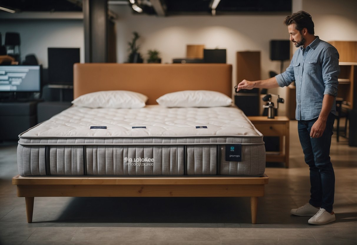 A person is choosing a bed from a furniture source