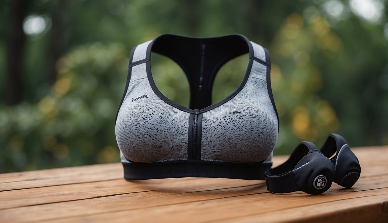 A sports bra with adjustable straps and breathable fabric, providing maximum support and comfort