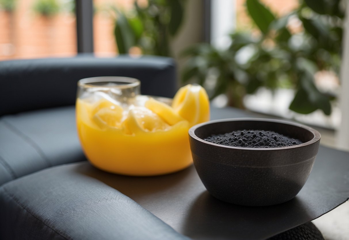 Furniture placed in a well-ventilated area with activated charcoal, baking soda, and vinegar to eliminate VOC odours