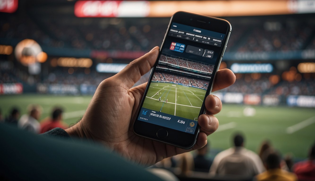 A person using a mobile phone to place a bet on a sports event with bonus credits on the 1win app