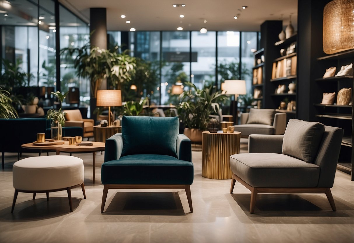 A sleek and modern furniture store on Bencoolen Street, filled with space-themed chairs, tables, and decor