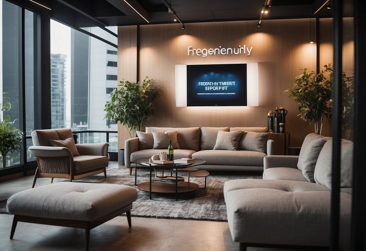 A modern, spacious room with sleek furniture and a large "Frequently Asked Questions" sign on the wall, located on Bencoolen Street