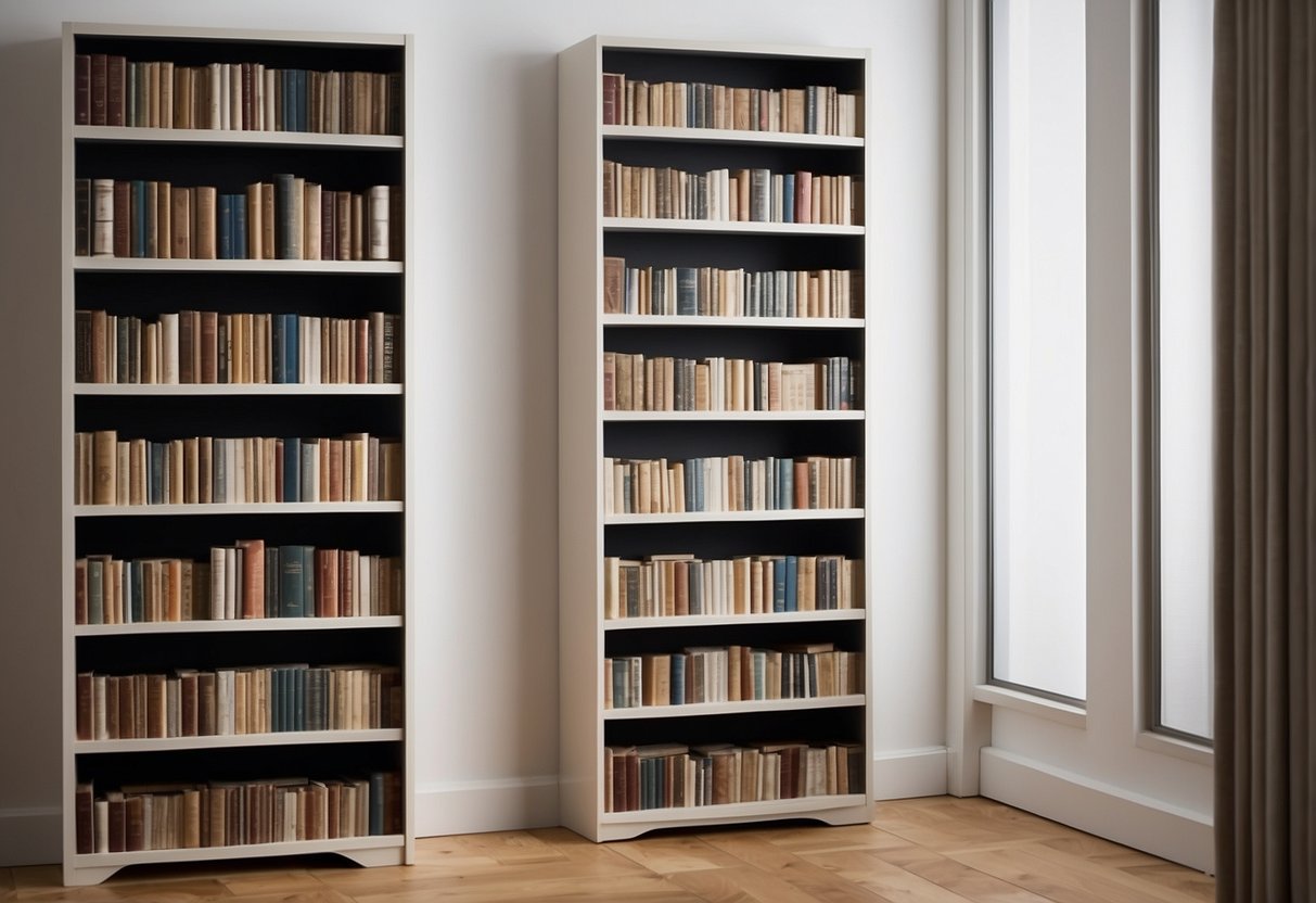 A tall bookcase filled with books and labeled "Frequently Asked Questions" stands against a white wall, with a cozy reading nook nearby