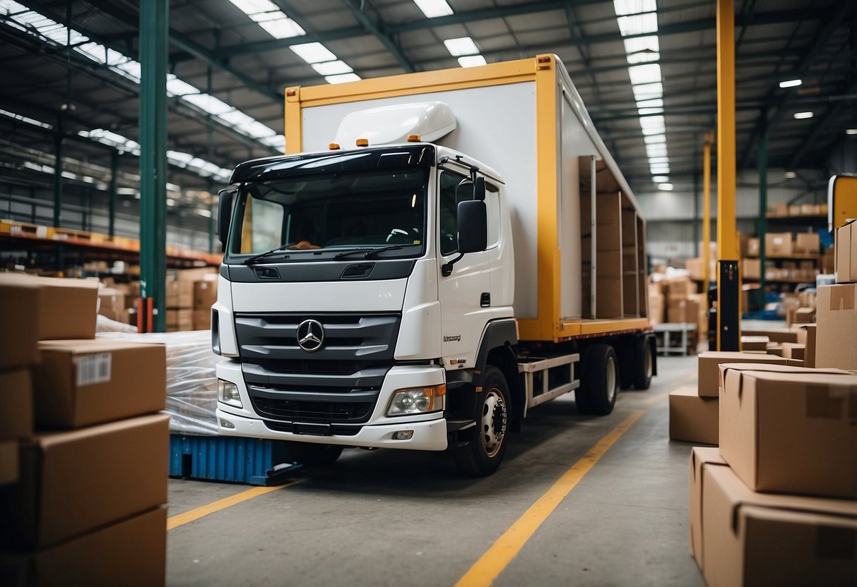 A truck unloads Teck Seng furniture at a Singapore warehouse