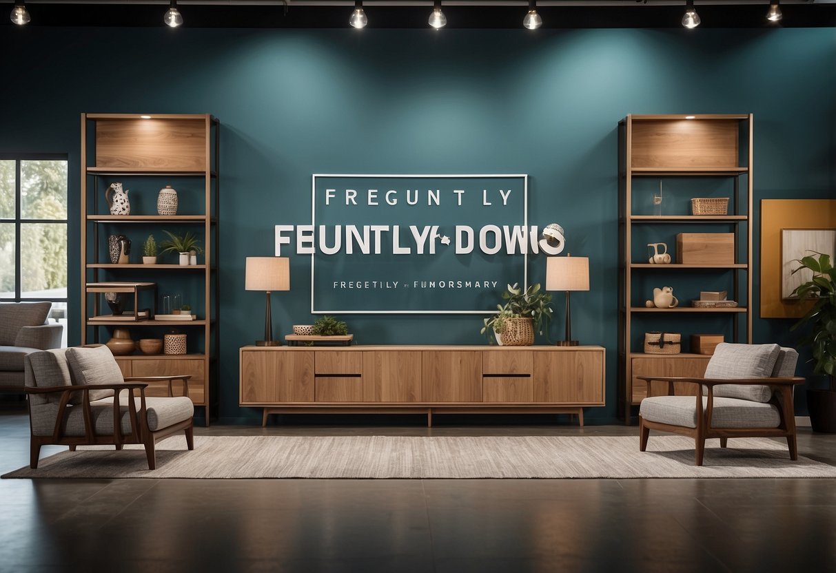 A neatly organized display of Copan furniture with a sign reading "Frequently Asked Questions" in a modern showroom