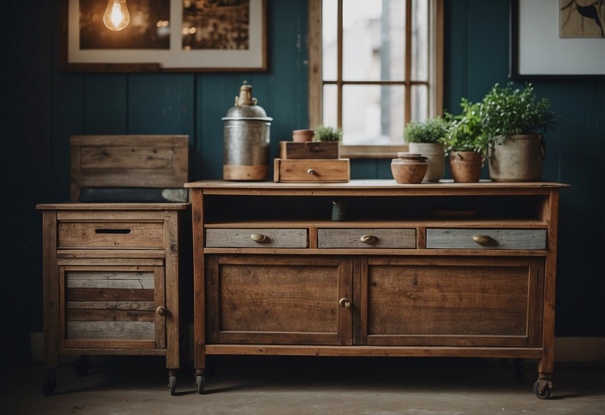 Reclaimed furniture and lighting transformed into upcycled interiors