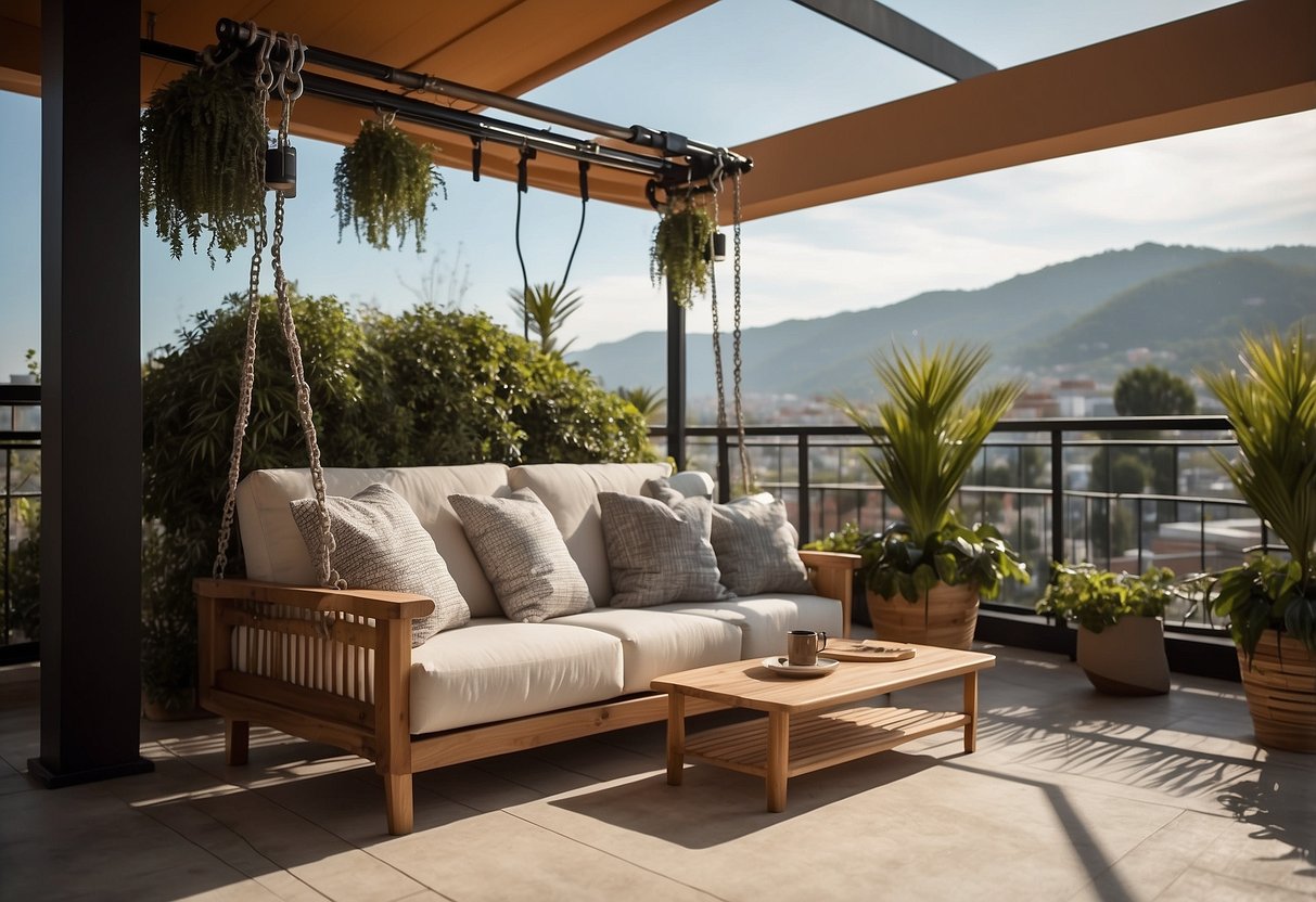 Furniture hoist lifting sofa onto balcony with ease