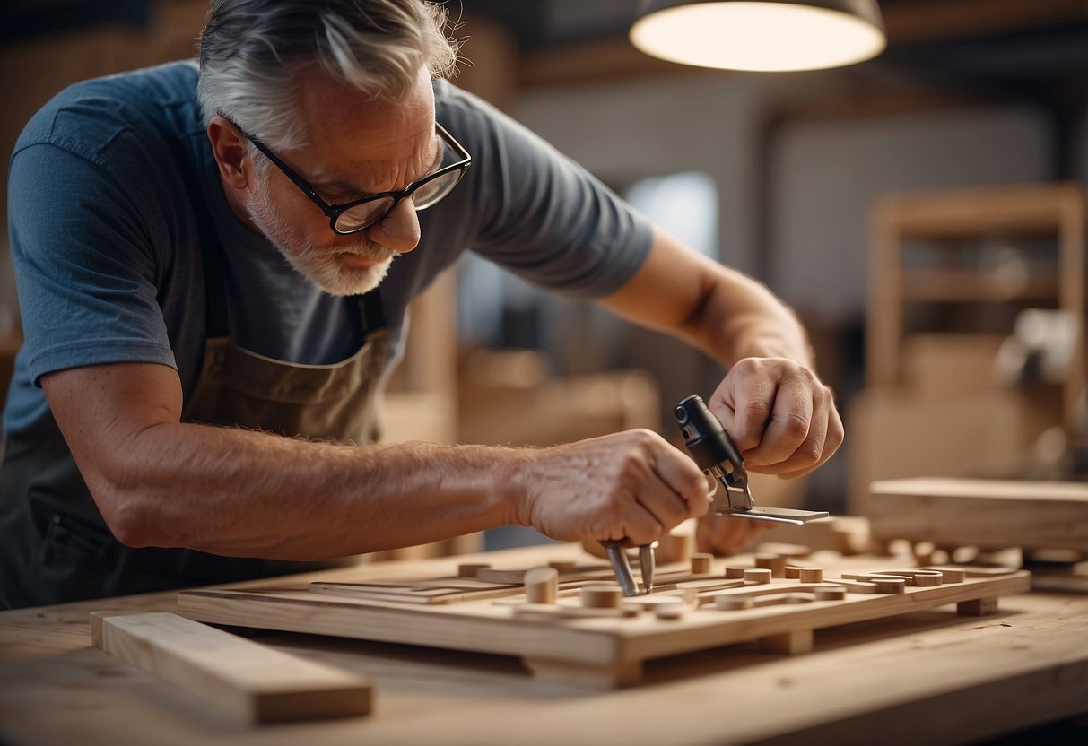 A skilled artisan meticulously assembling a handcrafted piece of furniture with precision and care