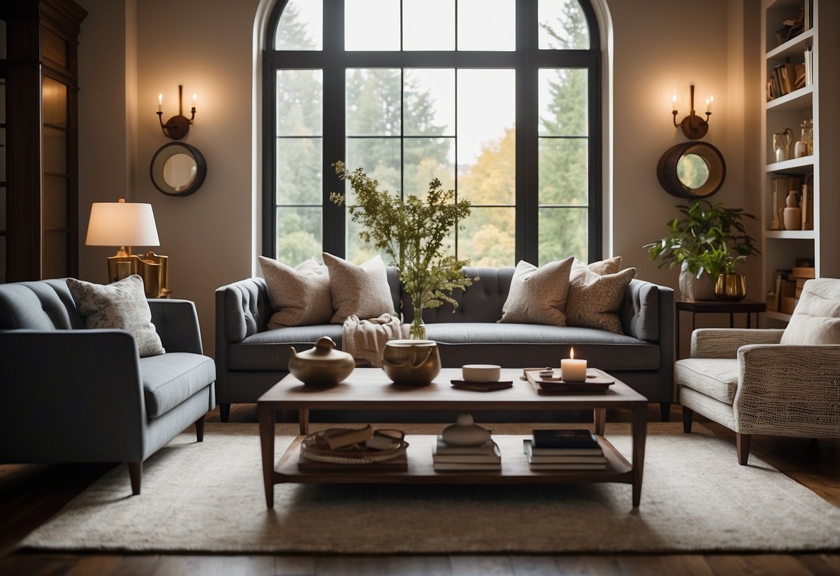 A cozy living room with elegant furniture, warm lighting, and intricate details, showcasing the craftsmanship of Origin Home Fine Furniture