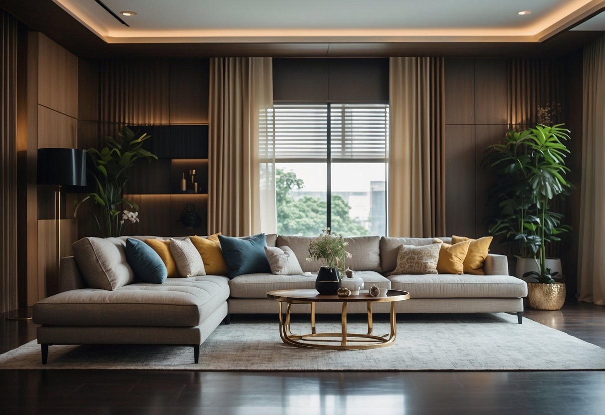 A modern living room with sleek, high-quality furniture from the best stores in Singapore. Clean lines, neutral colors, and stylish accents create a sophisticated and inviting space