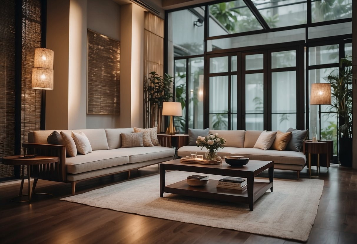 A cozy living room with elegant furniture pieces, showcasing the best of Singapore's furniture craftsmanship and design