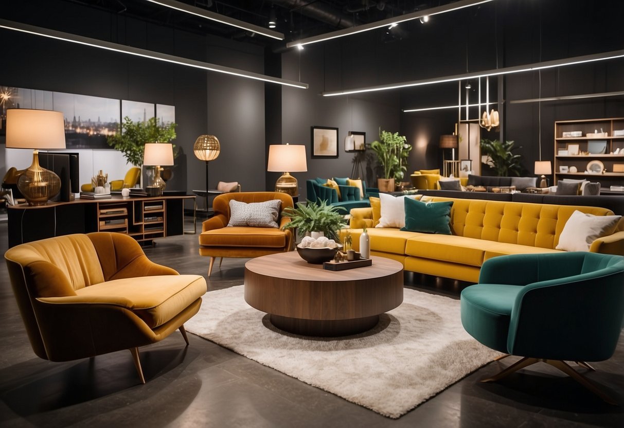 A bright, spacious showroom with modern and classic furniture displays. Rich colors and textures create an inviting atmosphere for customers to explore the Choice Furniture Collections