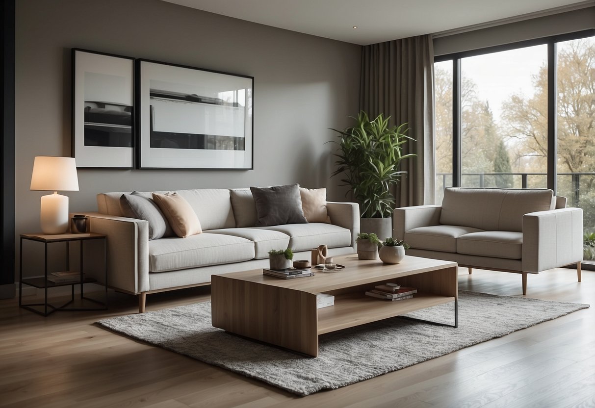 A modern living room with sleek, minimalist Cassero furniture collection, featuring clean lines and neutral colors