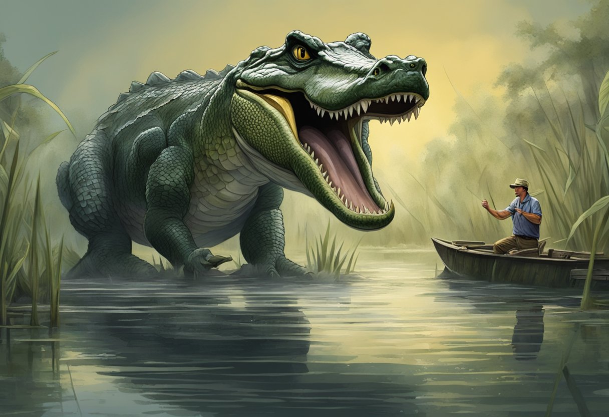 Troy Landry confronts a massive gator in the murky Louisiana swamp, armed with only a small boat and a determined spirit