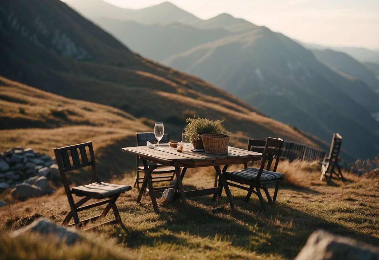 A sprawling landscape with towering furniture pieces scattered across a hillside, beckoning exploration