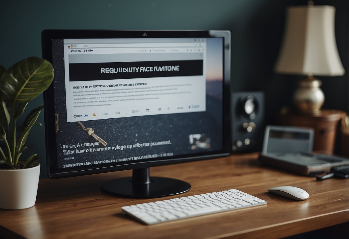 A computer screen displaying a webpage with the title "Frequently Asked Questions cheap vintage furniture online" surrounded by vintage furniture pieces and decor