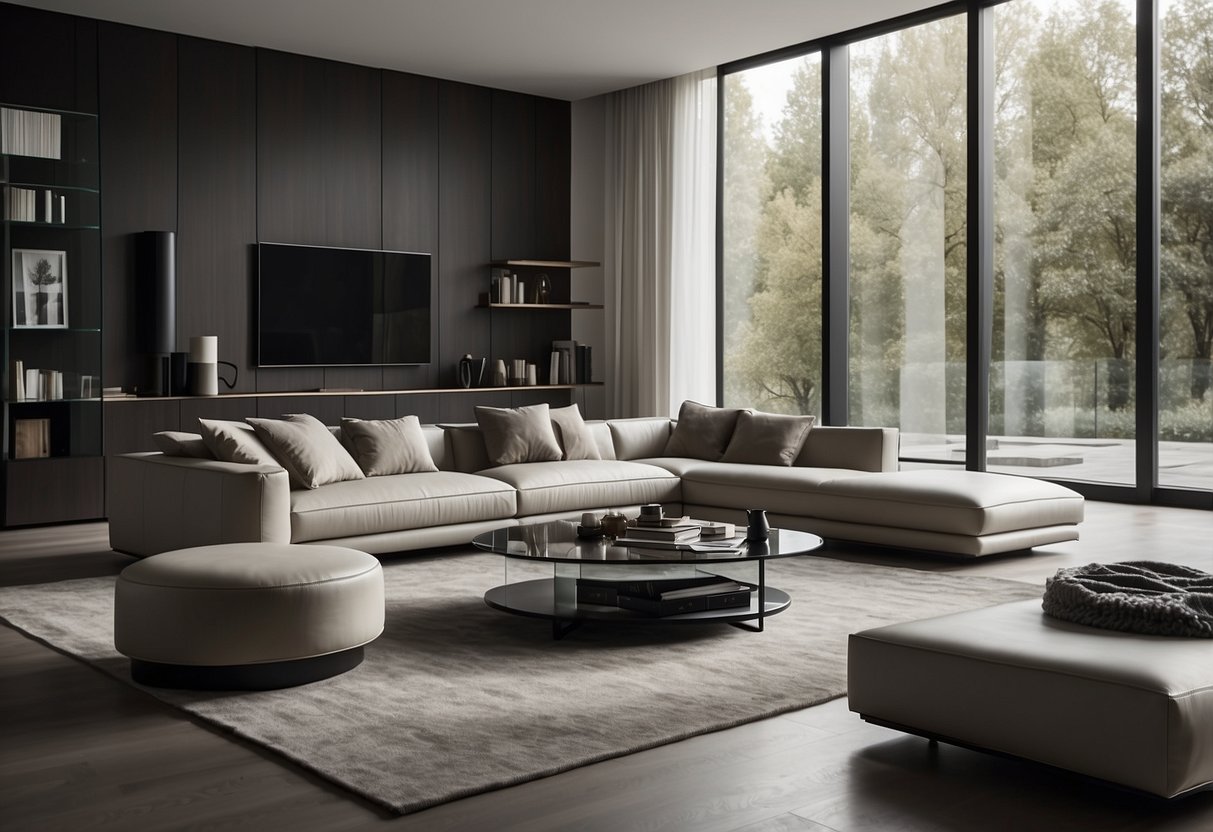 A modern living room with Poliform Italian furniture, featuring sleek lines and luxurious materials