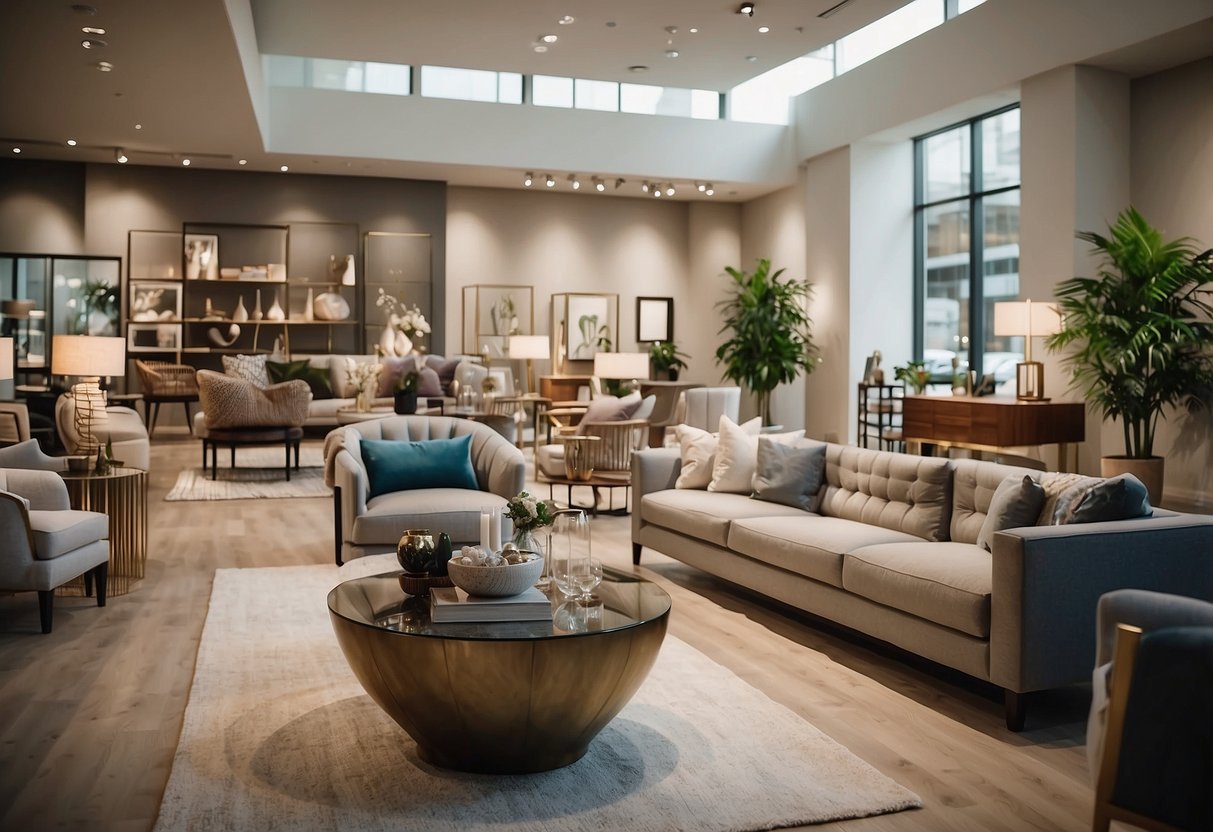 The ubi furniture shop showcases specialty collections and services. Various unique pieces are displayed in a well-lit and spacious showroom