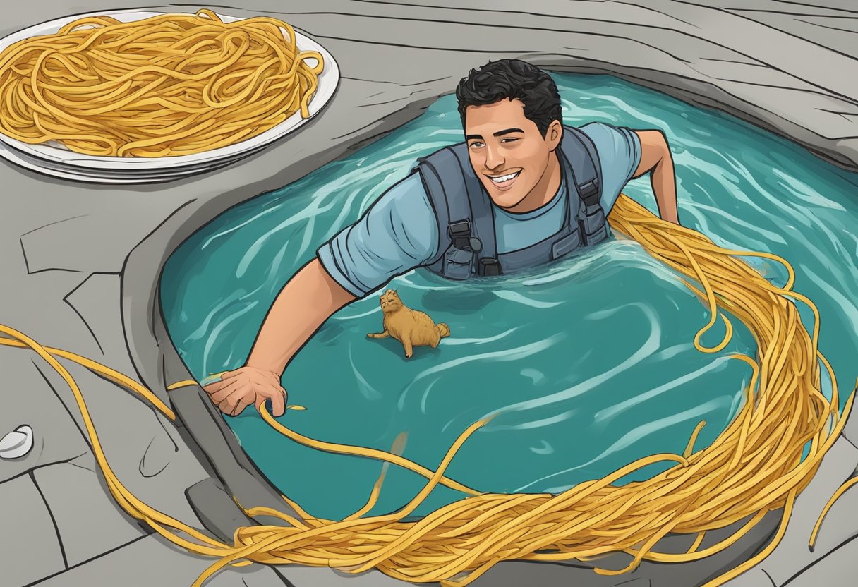 Andy falls into a pool of spaghetti while trying to rescue a cat on Tacoma FD