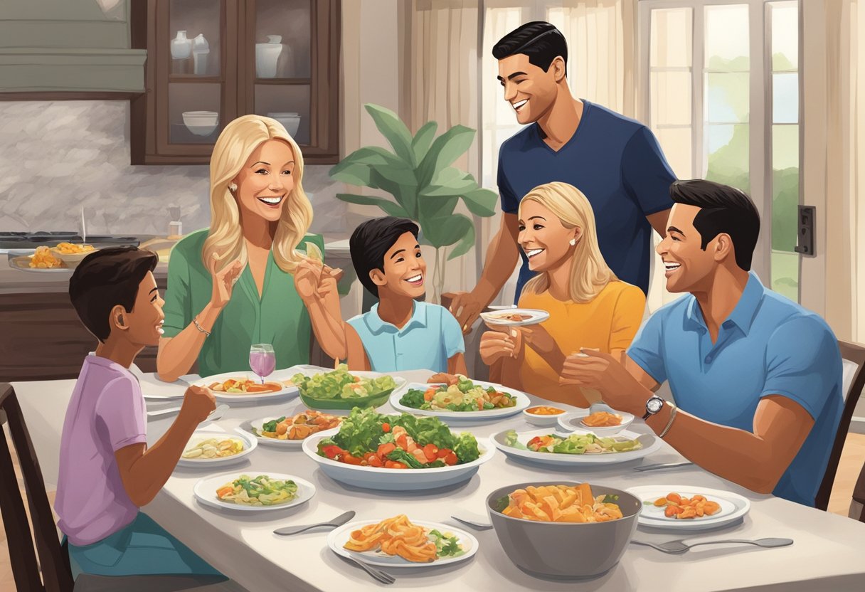 The Ripa-Consuelos family gathers around the dinner table, sharing laughter and conversation. Kelly Ripa's son is engaged in a lively discussion with his siblings, while their parents look on with pride