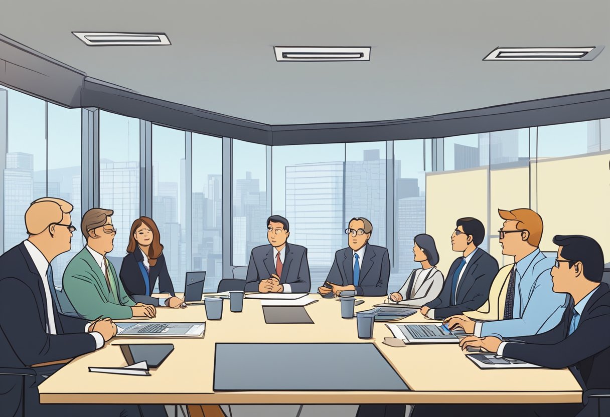 A group of corporate executives gather in a boardroom, discussing the restructuring of Cartoon Network. Charts and graphs are displayed on a large screen, as ideas are exchanged and decisions are made