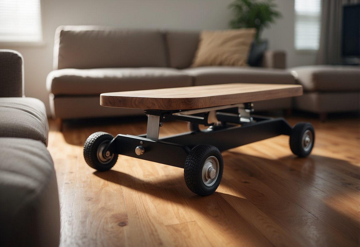 A sturdy furniture dolly easily transports a heavy sofa across a smooth, clutter-free floor