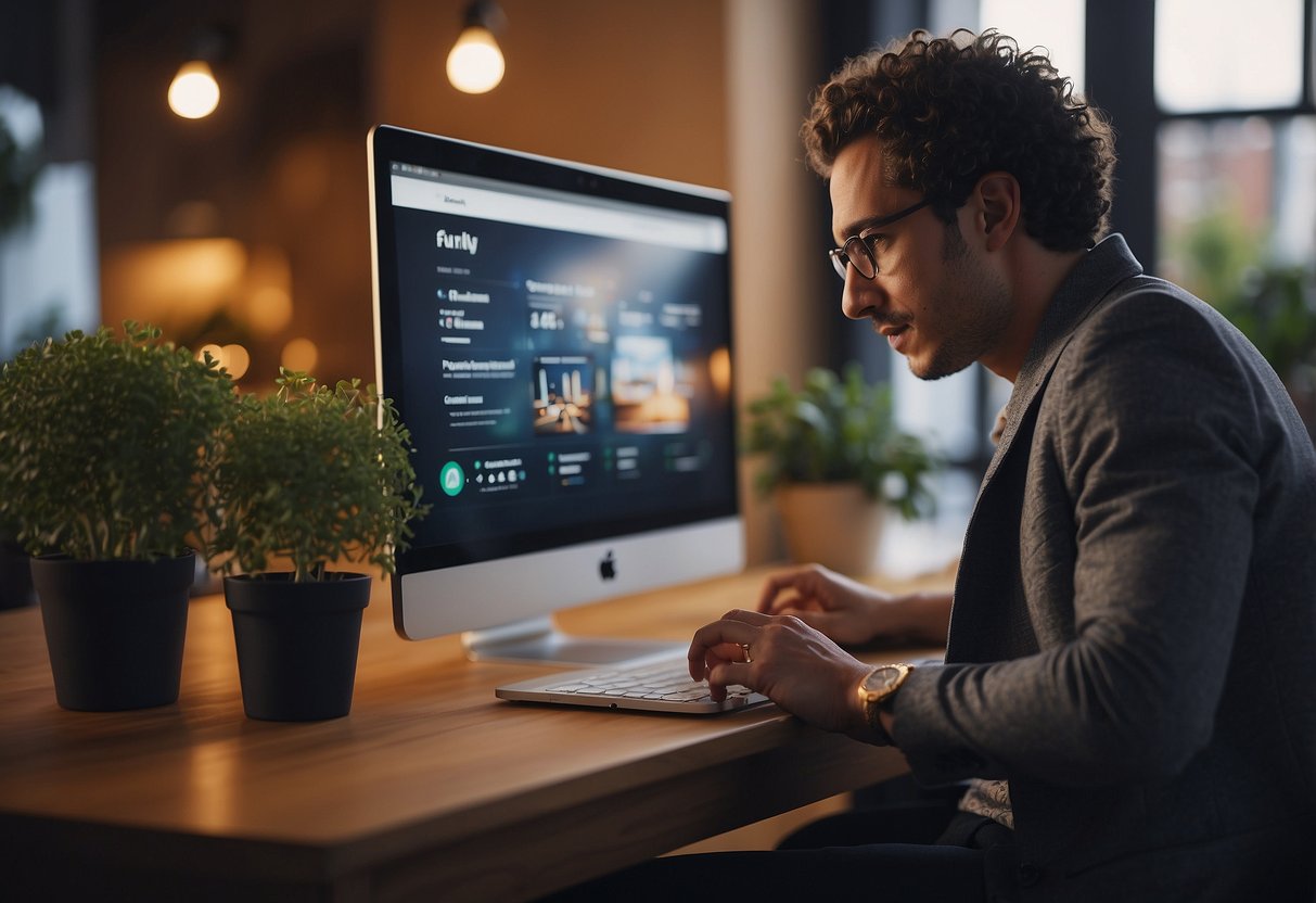 A person browsing through various online platforms, comparing features and benefits to sell furniture