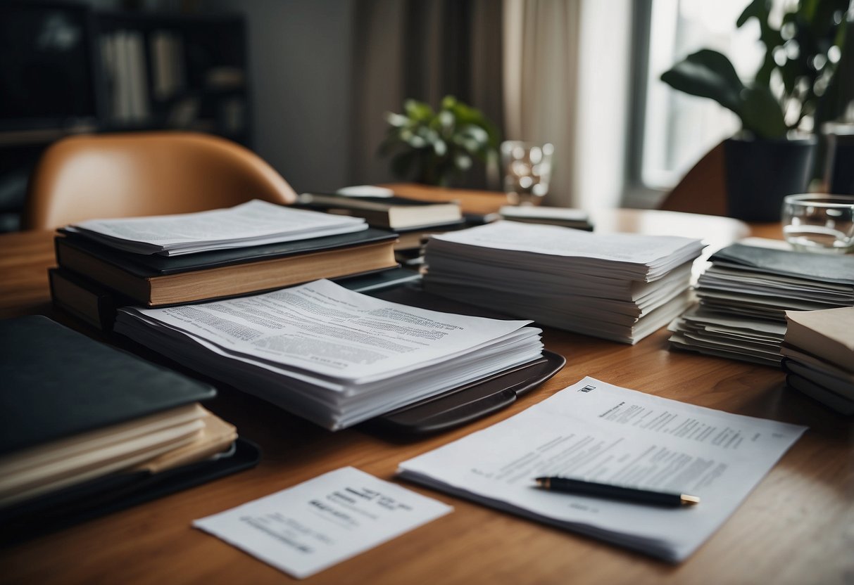 A designer table with neatly arranged furniture, surrounded by a stack of frequently asked questions documents