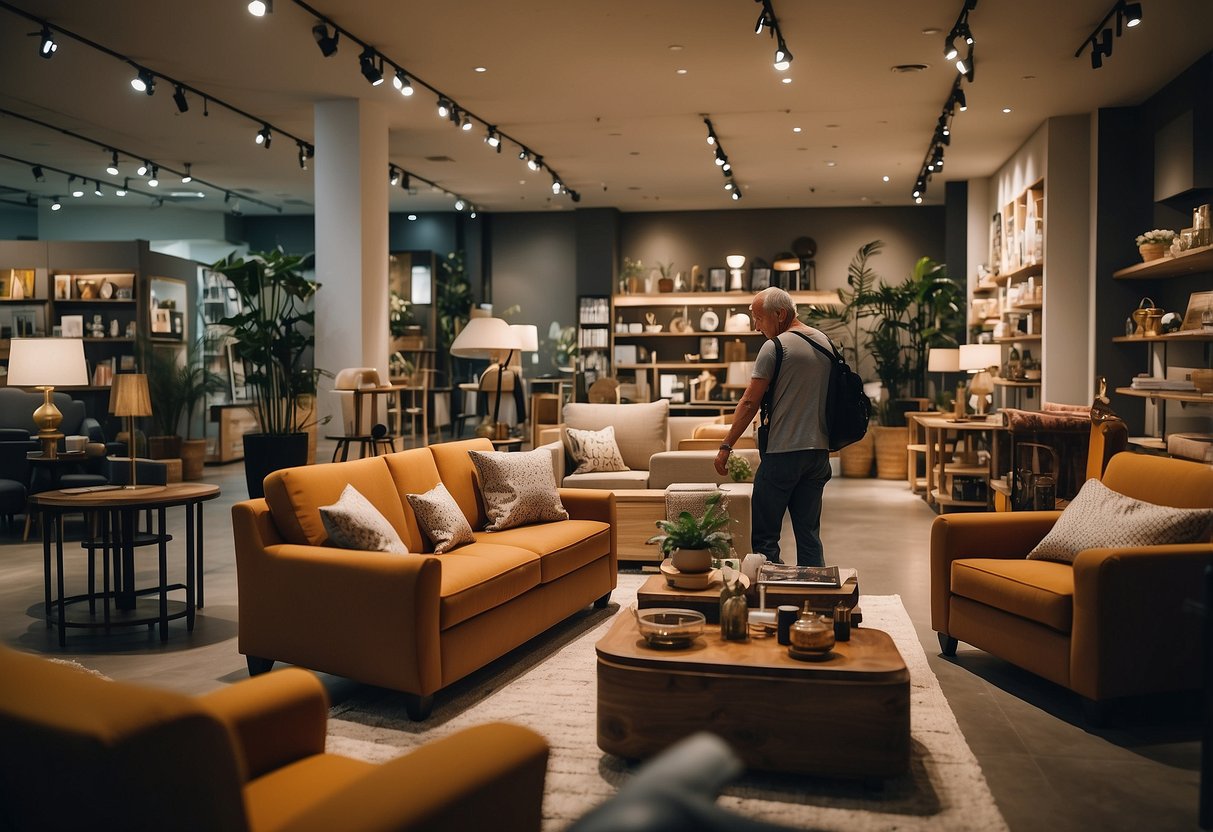 A customer browses through a variety of affordable furniture in a clutter-free and well-lit store in Singapore