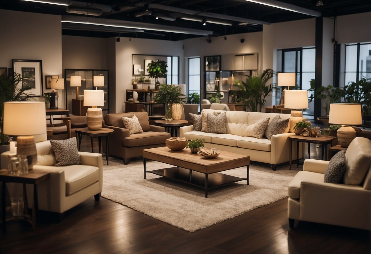 A showroom displays various budget furniture styles and selections