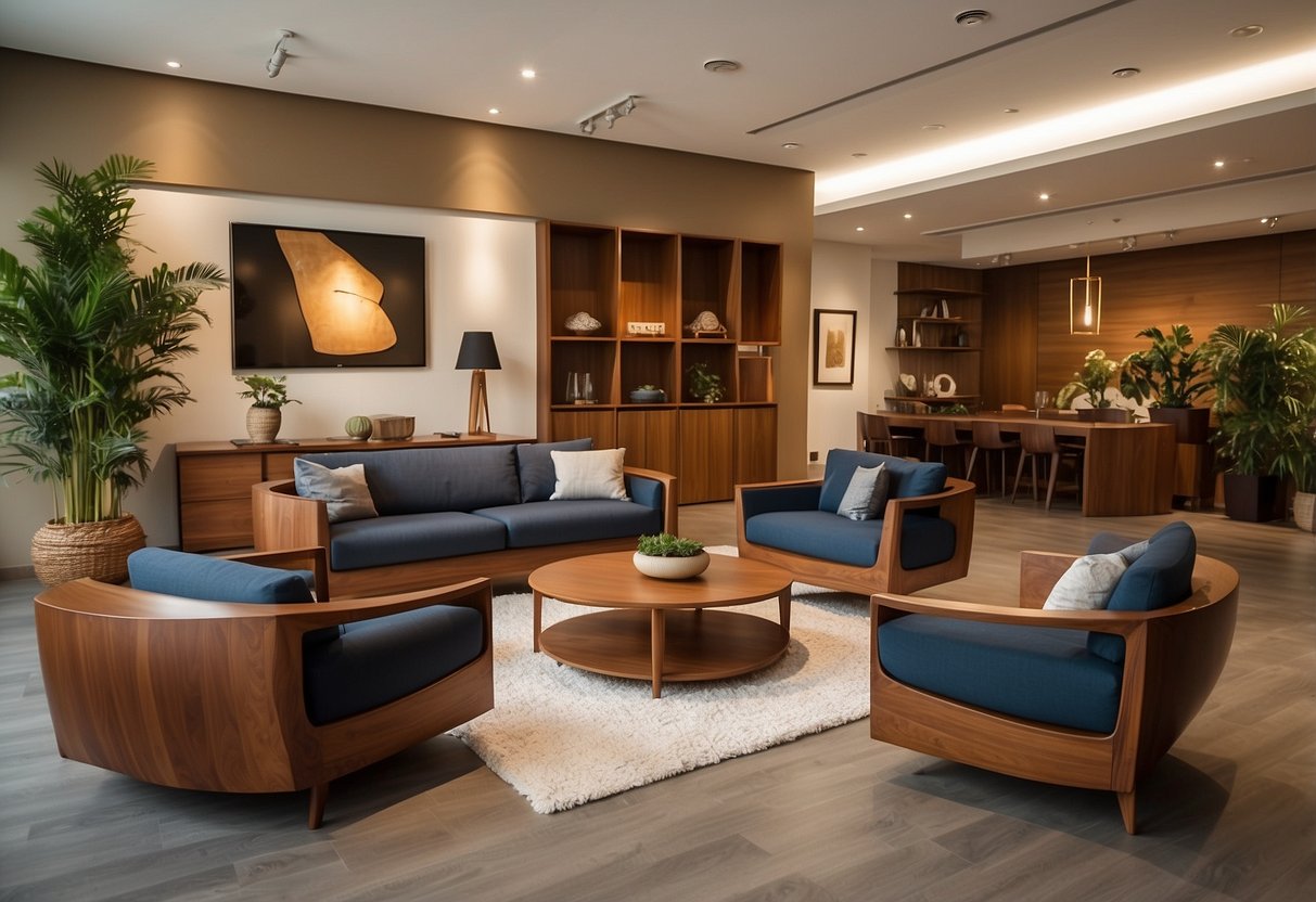 A warm and inviting Scanteak showroom with sleek furniture displays and attentive customer service staff