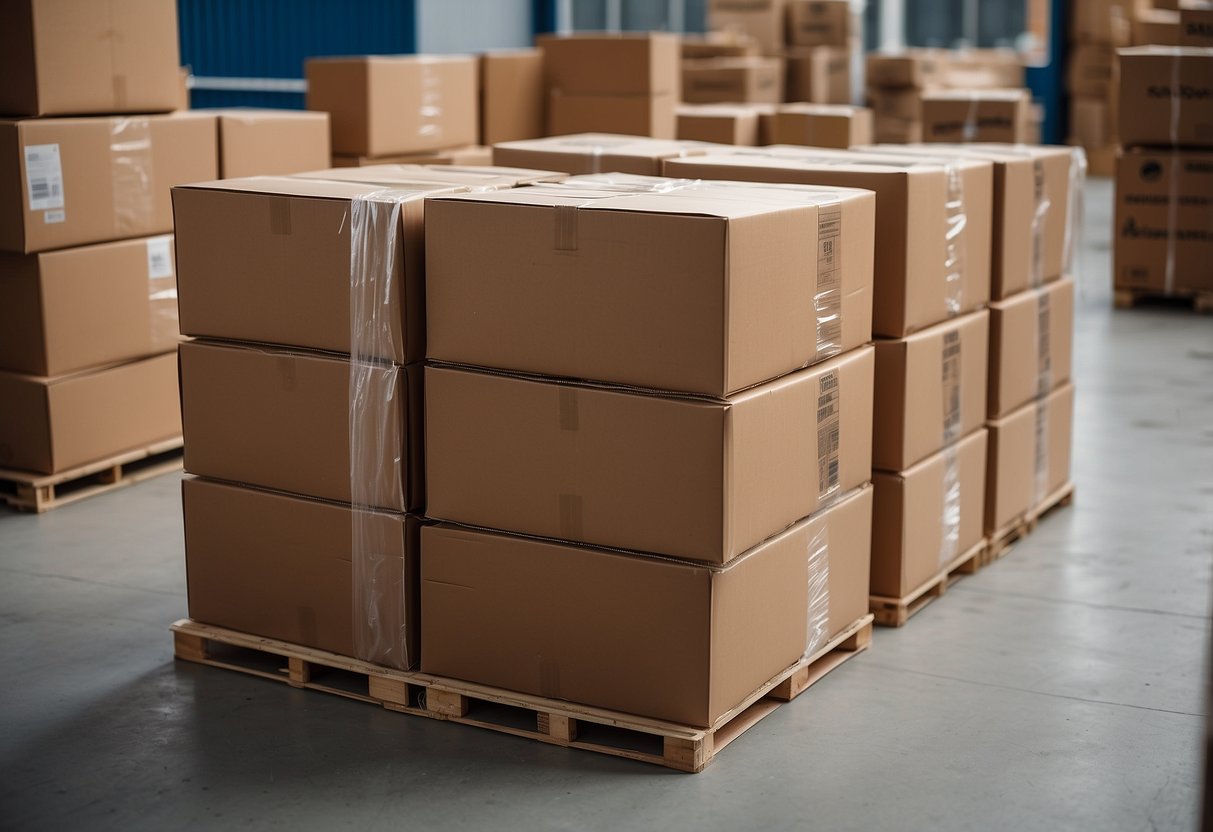Cardboard boxes being stacked and wrapped in protective materials for cheap furniture movers